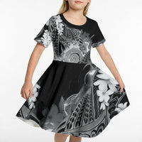 Piko Hawaiian Kid Short Sleeve Dress Monochrome Galaxy Spiral Plumeria Tribal Patterns