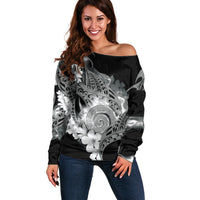 Piko Hawaiian Off Shoulder Sweater Monochrome Galaxy Spiral Plumeria Tribal Patterns