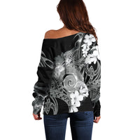 Piko Hawaiian Off Shoulder Sweater Monochrome Galaxy Spiral Plumeria Tribal Patterns