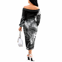 Piko Hawaiian Off The Shoulder Long Sleeve Dress Monochrome Galaxy Spiral Plumeria Tribal Patterns