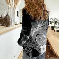 Piko Hawaiian Women Casual Shirt Monochrome Galaxy Spiral Plumeria Tribal Patterns