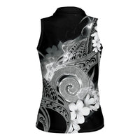 Piko Hawaiian Women Sleeveless Polo Shirt Monochrome Galaxy Spiral Plumeria Tribal Patterns