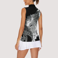 Piko Hawaiian Women Sleeveless Polo Shirt Monochrome Galaxy Spiral Plumeria Tribal Patterns