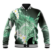Piko Hawaiian Baseball Jacket Green Galaxy Spiral Plumeria Tribal Patterns
