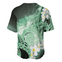Piko Hawaiian Baseball Jersey Green Galaxy Spiral Plumeria Tribal Patterns