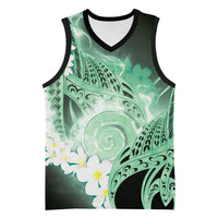 Piko Hawaiian Basketball Jersey Green Galaxy Spiral Plumeria Tribal Patterns