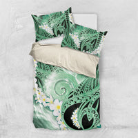 Piko Hawaiian Bedding Set Green Galaxy Spiral Plumeria Tribal Patterns