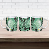 Piko Hawaiian Ceramic Mug Green Galaxy Spiral Plumeria Tribal Patterns