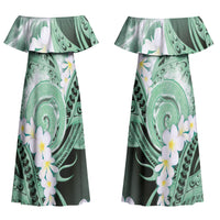 Piko Hawaiian Couples Matching Off Shoulder Maxi Dress and Hawaiian Shirt Green Galaxy Spiral Plumeria Tribal Patterns