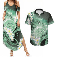 Piko Hawaiian Couples Matching Summer Maxi Dress and Hawaiian Shirt Green Galaxy Spiral Plumeria Tribal Patterns