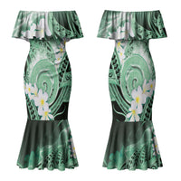 Piko Hawaiian Family Matching Mermaid Dress and Hawaiian Shirt Green Galaxy Spiral Plumeria Tribal Patterns