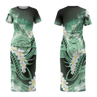 Piko Hawaiian Family Matching Short Sleeve Bodycon Dress and Hawaiian Shirt Green Galaxy Spiral Plumeria Tribal Patterns