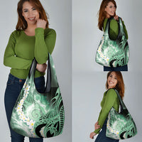 Piko Hawaiian Grocery Bag Green Galaxy Spiral Plumeria Tribal Patterns