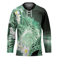 Piko Hawaiian Hockey Jersey Green Galaxy Spiral Plumeria Tribal Patterns