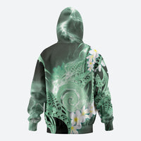 Piko Hawaiian Hoodie Green Galaxy Spiral Plumeria Tribal Patterns