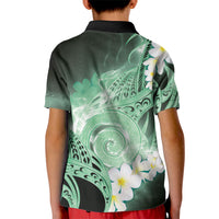 Piko Hawaiian Kid Polo Shirt Green Galaxy Spiral Plumeria Tribal Patterns