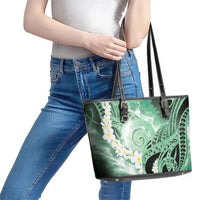 Piko Hawaiian Leather Tote Bag Green Galaxy Spiral Plumeria Tribal Patterns