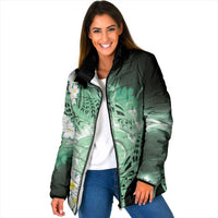 Piko Hawaiian Padded Jacket Green Galaxy Spiral Plumeria Tribal Patterns