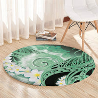 Piko Hawaiian Round Carpet Green Galaxy Spiral Plumeria Tribal Patterns