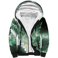 Piko Hawaiian Sherpa Hoodie Green Galaxy Spiral Plumeria Tribal Patterns