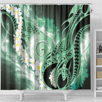 Piko Hawaiian Shower Curtain Green Galaxy Spiral Plumeria Tribal Patterns
