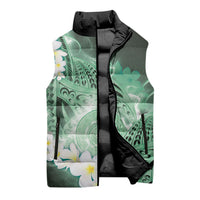 Piko Hawaiian Sleeveless Puffer Jacket Green Galaxy Spiral Plumeria Tribal Patterns