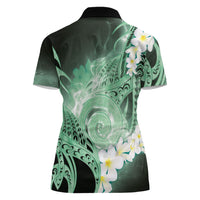 Piko Hawaiian Women Polo Shirt Green Galaxy Spiral Plumeria Tribal Patterns