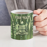 Personalised Fiji Language Week Sugarcane Masi Ceramic Mug Green Tapa Tribal Pattern