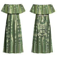 Personalised Fiji Language Week Sugarcane Masi Couples Matching Off Shoulder Maxi Dress and Hawaiian Shirt Green Tapa Tribal Pattern