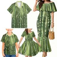 Personalised Fiji Language Week Sugarcane Masi Family Matching Mermaid Dress and Hawaiian Shirt Green Tapa Tribal Pattern