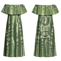 Personalised Fiji Language Week Sugarcane Masi Family Matching Off Shoulder Maxi Dress and Hawaiian Shirt Green Tapa Tribal Pattern