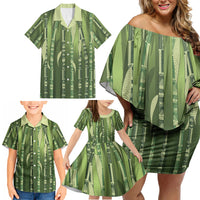 Personalised Fiji Language Week Sugarcane Masi Family Matching Off Shoulder Short Dress and Hawaiian Shirt Green Tapa Tribal Pattern