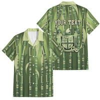 Personalised Fiji Language Week Sugarcane Masi Family Matching Off Shoulder Short Dress and Hawaiian Shirt Green Tapa Tribal Pattern