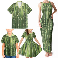 Personalised Fiji Language Week Sugarcane Masi Family Matching Tank Maxi Dress and Hawaiian Shirt Green Tapa Tribal Pattern
