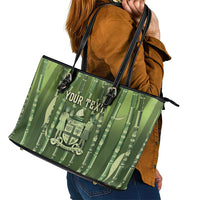 Personalised Fiji Language Week Sugarcane Masi Leather Tote Bag Green Tapa Tribal Pattern