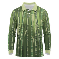 Personalised Fiji Language Week Sugarcane Masi Long Sleeve Polo Shirt Green Tapa Tribal Pattern