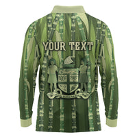 Personalised Fiji Language Week Sugarcane Masi Long Sleeve Polo Shirt Green Tapa Tribal Pattern