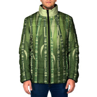 Personalised Fiji Language Week Sugarcane Masi Padded Jacket Green Tapa Tribal Pattern