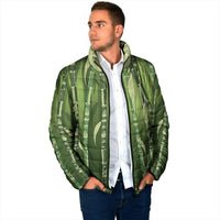 Personalised Fiji Language Week Sugarcane Masi Padded Jacket Green Tapa Tribal Pattern