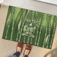 Personalised Fiji Language Week Sugarcane Masi Rubber Doormat Green Tapa Tribal Pattern