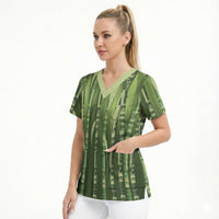 Personalised Fiji Language Week Sugarcane Masi Scrub Top Green Tapa Tribal Pattern