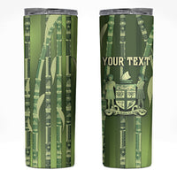 Personalised Fiji Language Week Sugarcane Masi Skinny Tumbler Green Tapa Tribal Pattern