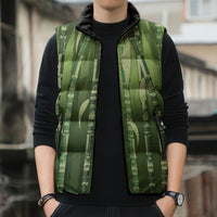 Personalised Fiji Language Week Sugarcane Masi Sleeveless Puffer Jacket Green Tapa Tribal Pattern