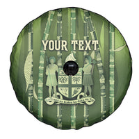 Personalised Fiji Language Week Sugarcane Masi Spare Tire Cover Green Tapa Tribal Pattern