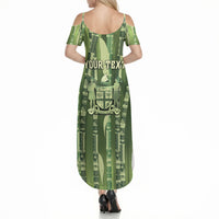 Personalised Fiji Language Week Sugarcane Masi Summer Maxi Dress Green Tapa Tribal Pattern