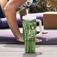 Personalised Fiji Language Week Sugarcane Masi Tumbler With Handle Green Tapa Tribal Pattern