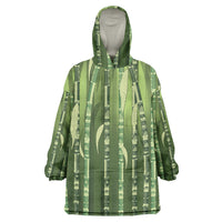 Personalised Fiji Language Week Sugarcane Masi Wearable Blanket Hoodie Green Tapa Tribal Pattern