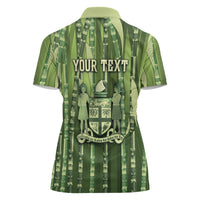 Personalised Fiji Language Week Sugarcane Masi Women Polo Shirt Green Tapa Tribal Pattern