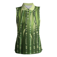 Personalised Fiji Language Week Sugarcane Masi Women Sleeveless Polo Shirt Green Tapa Tribal Pattern