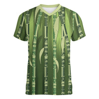 Personalised Fiji Language Week Sugarcane Masi Women V-Neck T-Shirt Green Tapa Tribal Pattern